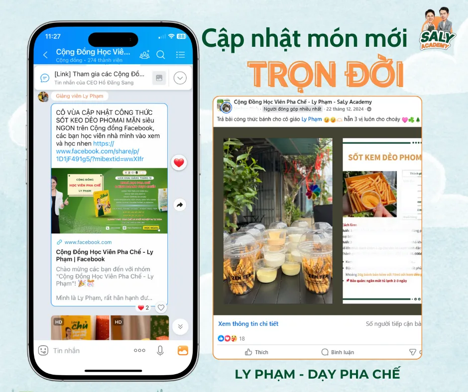 Giảng viên thông báo cập nhật công thức sốt kem dẻo phô mai mặn cho cộng đồng học viên