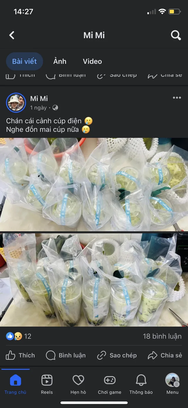 Bài đăng của học viên Mi Mi khoe hàng chục ly trà sữa gói cho khách