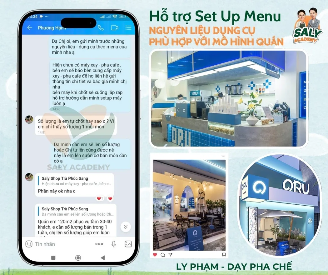 Trợ giảng tư vấn máy móc và số lượng nguyên liệu theo quy mô quán của học viên
